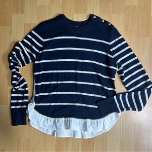 Veronica Beard Ollie Navy and White Striped Merino Wool Sweater